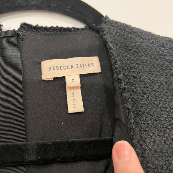 Rebecca Taylor V-Neck Faux Leather / Knit Dress | Size 0 | Black - Picture 6 of 7